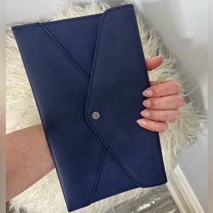 Vintage Navy blue envelope clutch with black hardware